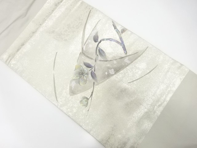 引箔螺鈿　枝花模様　名古屋帯